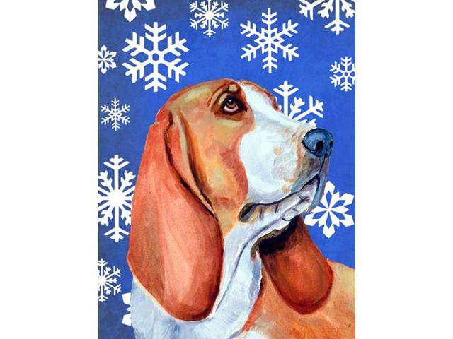 Carolines Treasures LH9287GF 11 x 15 in Basset Hound Winter Snowflakes Holiday Garden Size Flag