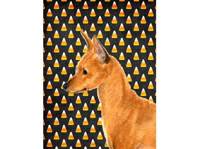 Carolines Treasures SS4259GF Min Pin Candy Corn Halloween Portrait Flag - Garden Size 11 x 15 in