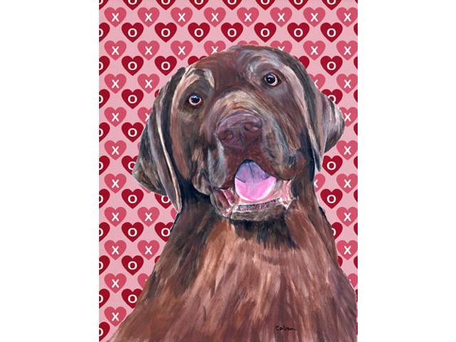 Carolines Treasures SC9253GF 15 x 15 In Labrador Chocolate Hearts Love Valentines Day Flag Garden Size