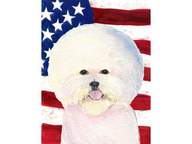 Carolines Treasures SS4011GF 11 x 15 in USA American Flag with Bichon Frise Garden Size Flag