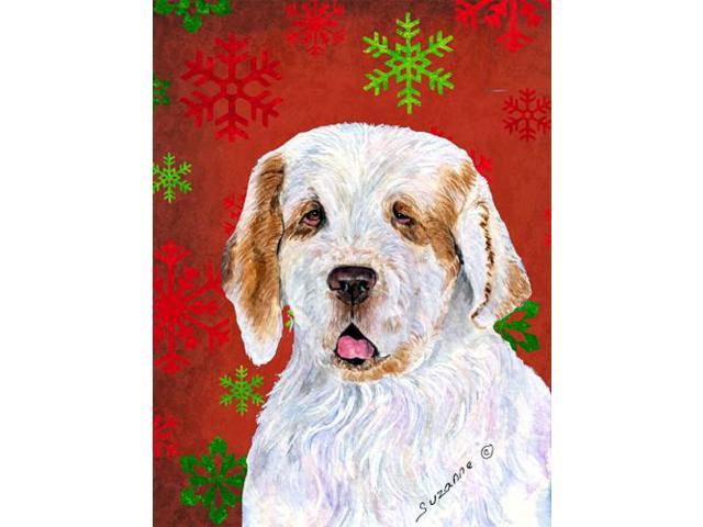 Carolines Treasures SS4707GF Clumber Spaniel Red and Green Snowflakes Holiday Christmas Flag Garden Size