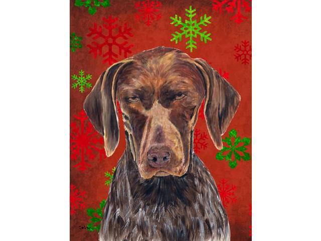 Carolines Treasures SC9435GF 11 x 15 in German Shorthaired Pointer Red Snowflakes Holiday Christmas Garden Size Flag