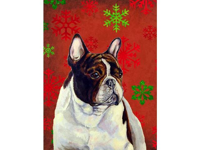 Carolines Treasures LH9337GF 11 x 15 In French Bulldog Red And Green Snowflakes Holiday Christmas Flag Garden Size
