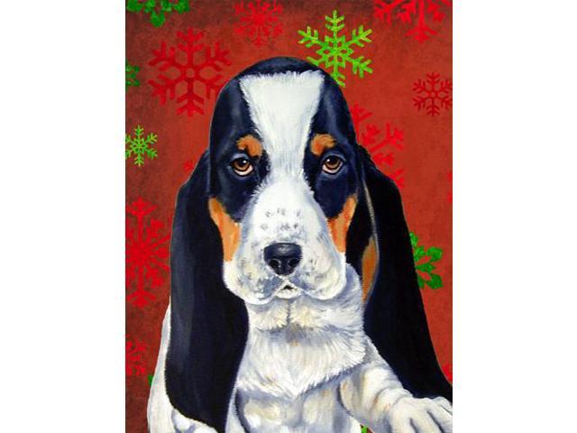 Carolines Treasures LH9329GF 11 x 15 In Basset Hound Red And Green Snowflakes Holiday Christmas Flag Garden Size