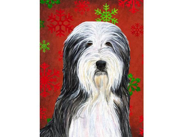 Carolines Treasures SS4704GF Bearded Collie Red and Green Snowflakes Holiday Christmas Flag Garden Size