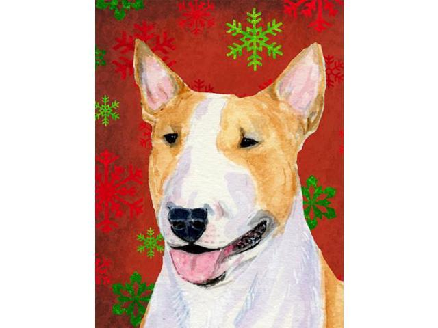 Carolines Treasures SS4703GF Bull Terrier Red and Green Snowflakes Holiday Christmas Flag Garden Size