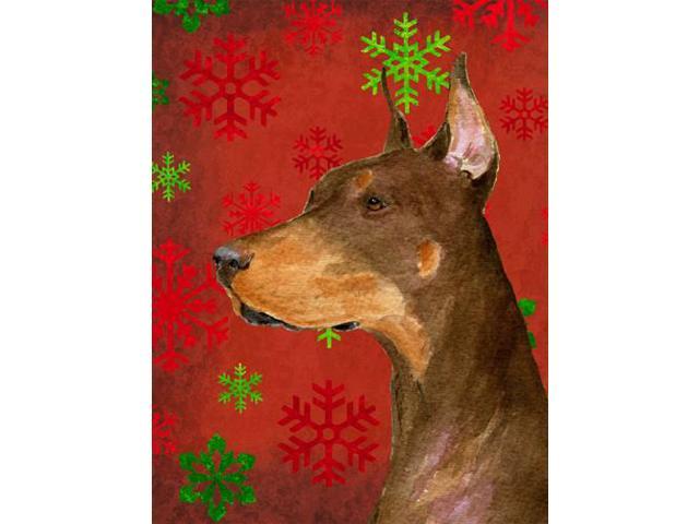 Carolines Treasures SS4675GF 11 x 15 in Doberman Red And Green Snowflakes Holiday Christmas Flag Garden Size