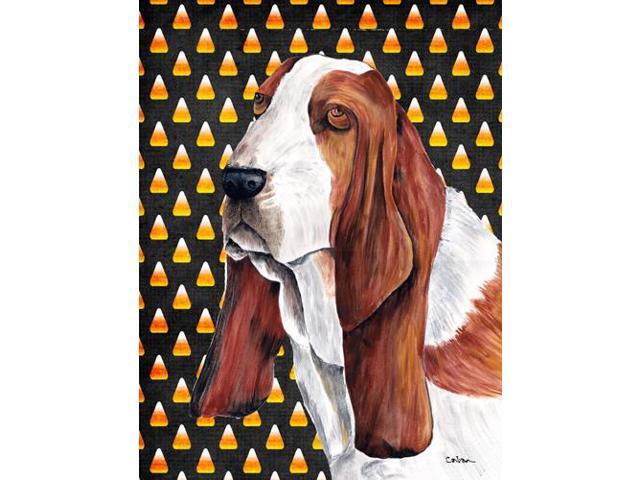 Carolines Treasures SC9182GF Basset Hound Candy Corn Halloween Portrait Flag - Garden Size