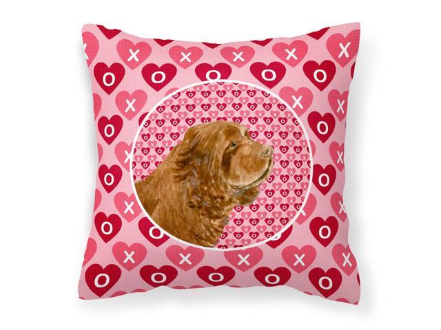 Sussex Spaniel Hearts Love Valentine's Day Fabric Decorative Pillow SS4510PW1414