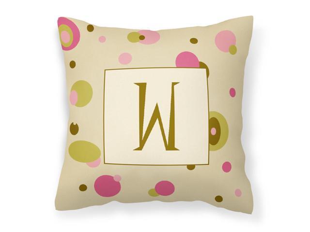 Letter W Initial Monogram - Tan Dots Decorative Canvas Fabric Pillow