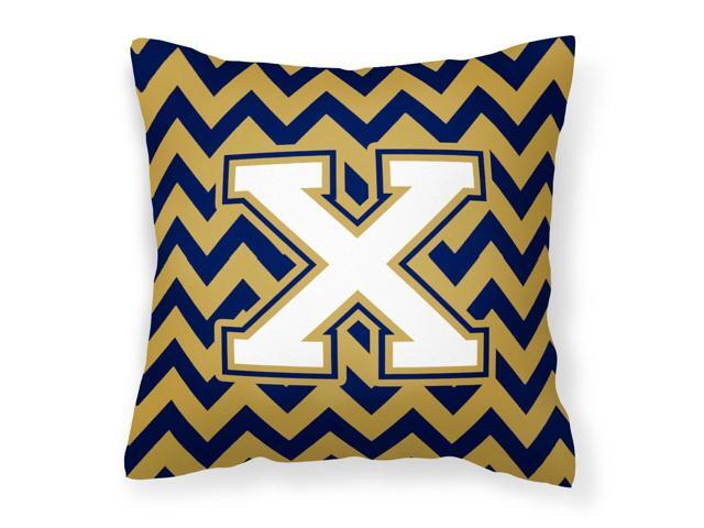 Letter X Chevron Navy Blue and Gold Fabric Decorative Pillow CJ1057-XPW1414