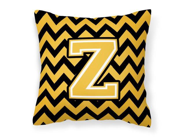Letter Z Chevron Black and Gold Fabric Decorative Pillow CJ1053-ZPW1414