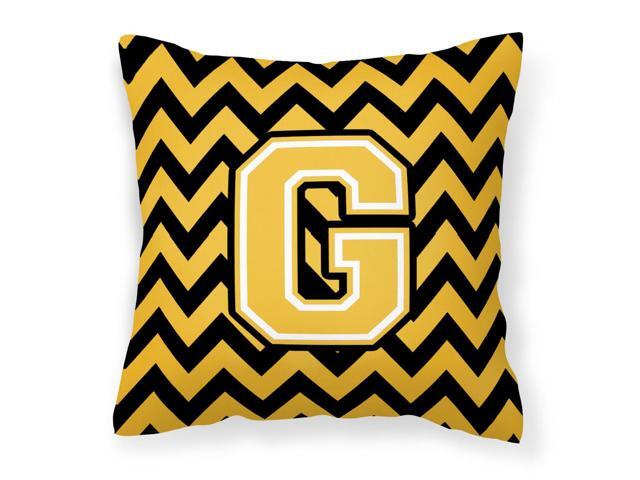 Letter G Chevron Black and Gold Fabric Decorative Pillow CJ1053-GPW1414