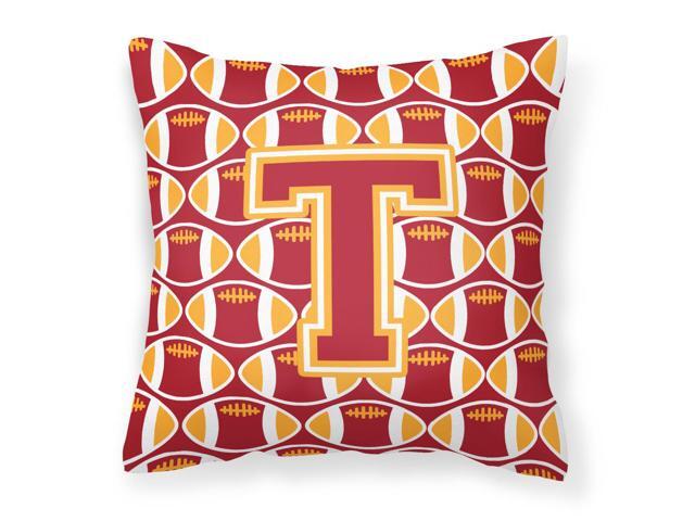 Letter T Football Cardinal and Gold Fabric Decorative Pillow CJ1070-TPW1414