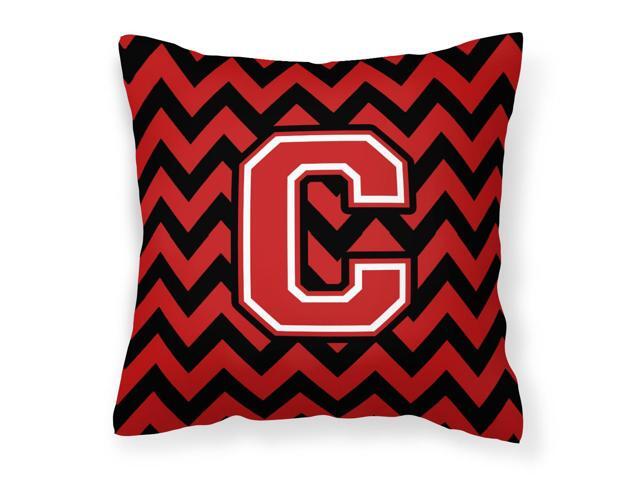 Letter C Chevron Black and Red Fabric Decorative Pillow CJ1047-CPW1414