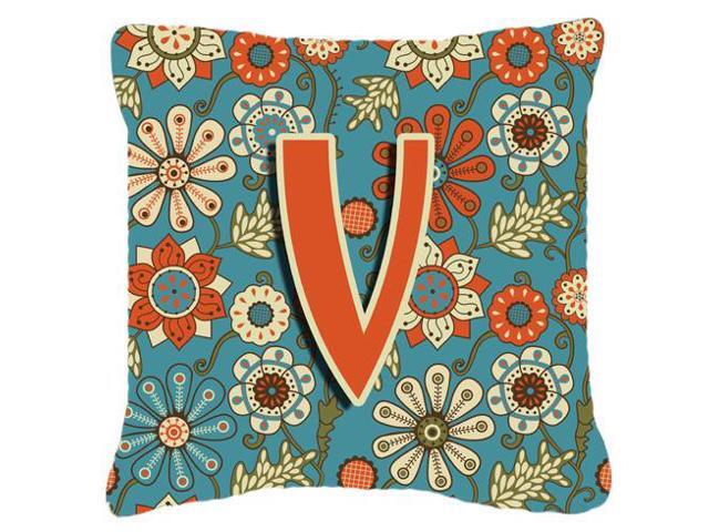 Letter V Flowers Retro Blue Canvas Fabric Decorative Pillow CJ2012-VPW1818