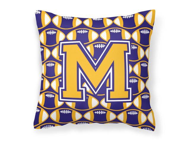 Letter M Football Purple and Gold Fabric Decorative Pillow CJ1064-MPW1414