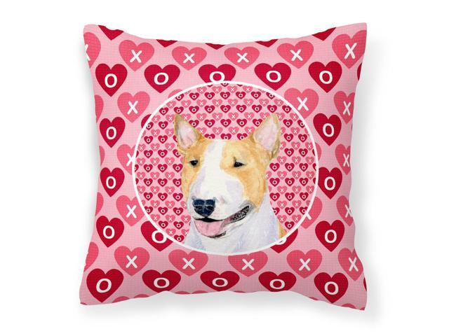 Bull Terrier Hearts Love and Valentine's Day Portrait Fabric Decorative Pillow SS4496PW1414