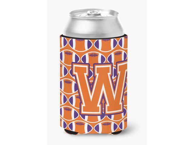 Letter W Football Orange White and Regalia Can or Bottle Hugger CJ1072-WCC