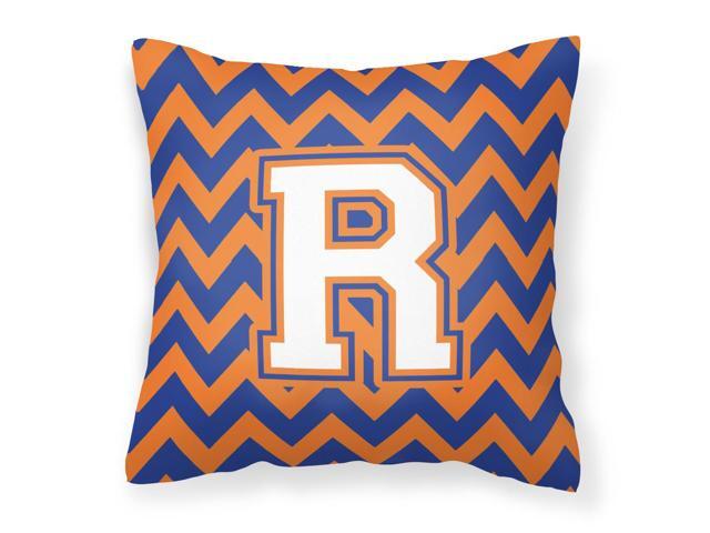Letter R Chevron Blue and Orange #3 Fabric Decorative Pillow CJ1060-RPW1414