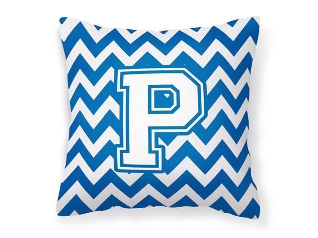 Letter P Chevron Blue and White Fabric Decorative Pillow CJ1045-PPW1414