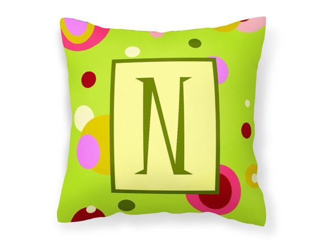 Letter N Initial Monogram - Green Decorative Canvas Fabric Pillow