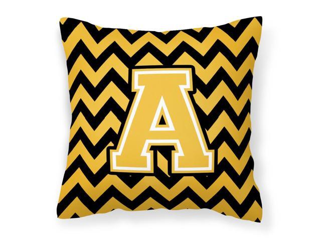 Letter A Chevron Black and Gold Fabric Decorative Pillow CJ1053-APW1414