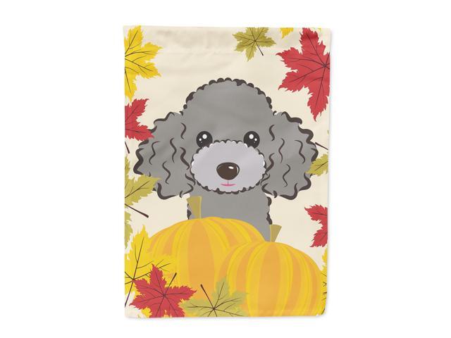 Silver Gray Poodle Thanksgiving Flag Canvas House Size BB2065CHF