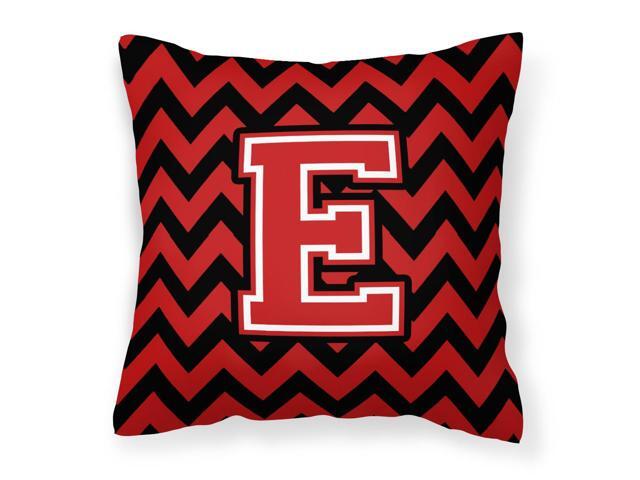 Letter E Chevron Black and Red Fabric Decorative Pillow CJ1047-EPW1414