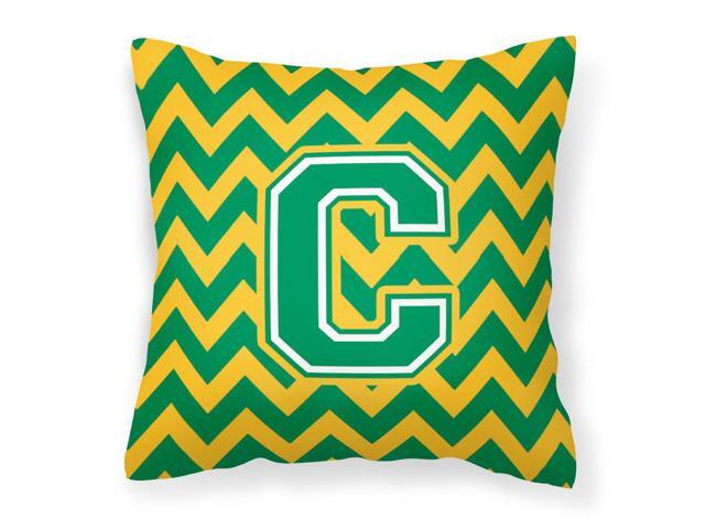 Letter C Chevron Green and Gold Fabric Decorative Pillow CJ1059-CPW1414