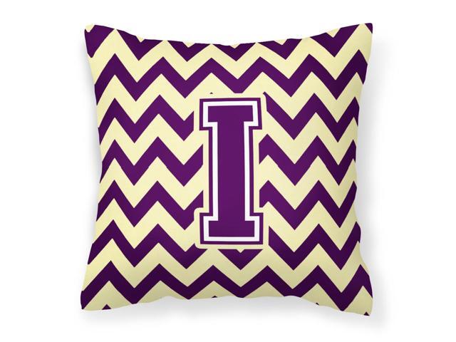 Letter I Chevron Purple and Gold Fabric Decorative Pillow CJ1058-IPW1414