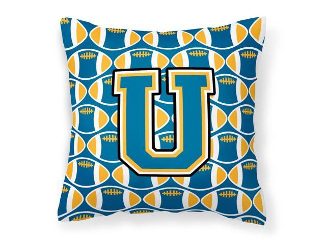 Letter U Football Blue and Gold Fabric Decorative Pillow CJ1077-UPW1414