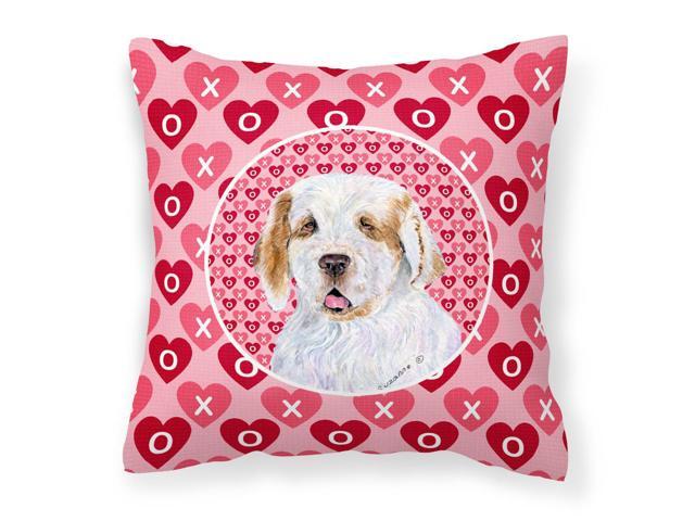 Clumber Spaniel Hearts Love and Valentine's Day Portrait Fabric Decorative Pillow SS4500PW1414