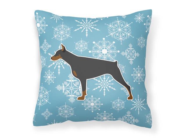 Winter Snowflake Doberman Pinscher Fabric Decorative Pillow BB3560PW1818