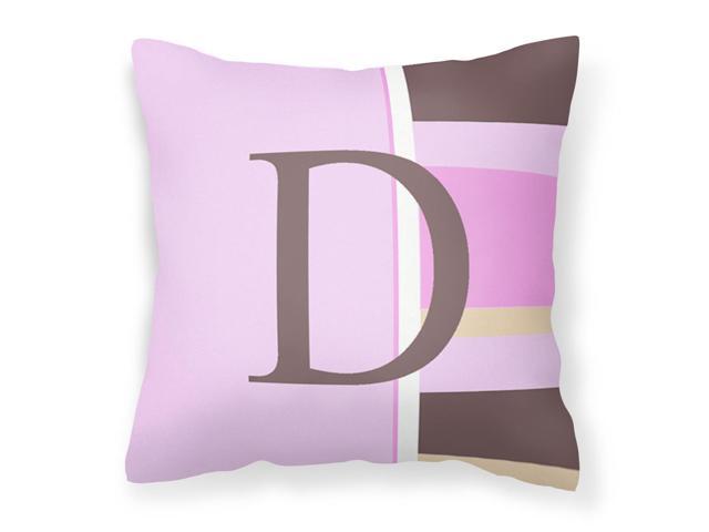 Letter D Initial Monogram - Pink Stripes Decorative Canvas Fabric Pillow