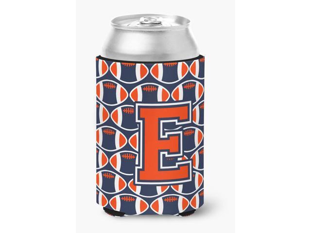 Letter E Football Orange Blue and white Can or Bottle Hugger CJ1066-ECC