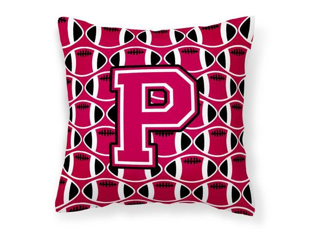 Letter P Football Crimson and White Fabric Decorative Pillow CJ1079-PPW1414