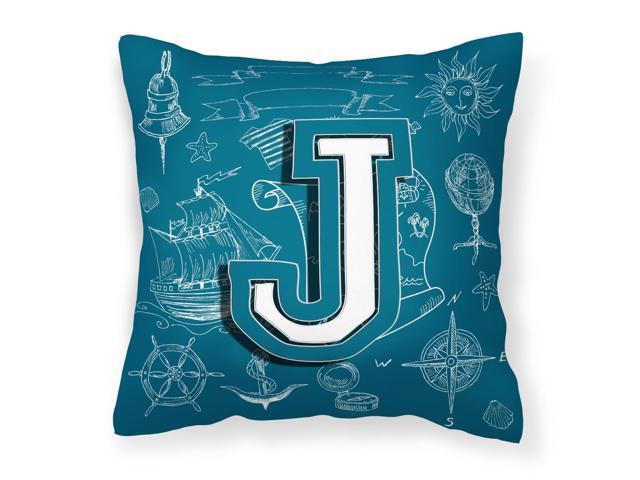 Letter J Sea Doodles Initial Alphabet Canvas Fabric Decorative Pillow CJ2014-JPW1414