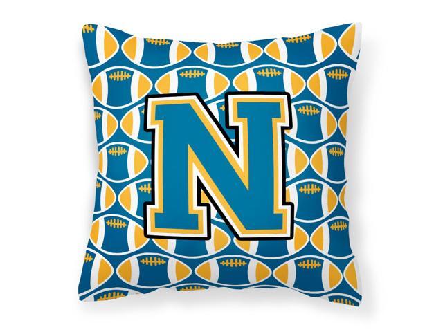 Letter N Football Blue and Gold Fabric Decorative Pillow CJ1077-NPW1414