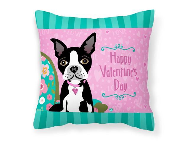 Happy Valentine's Day Boston Terrier Fabric Decorative Pillow VHA3001PW1414
