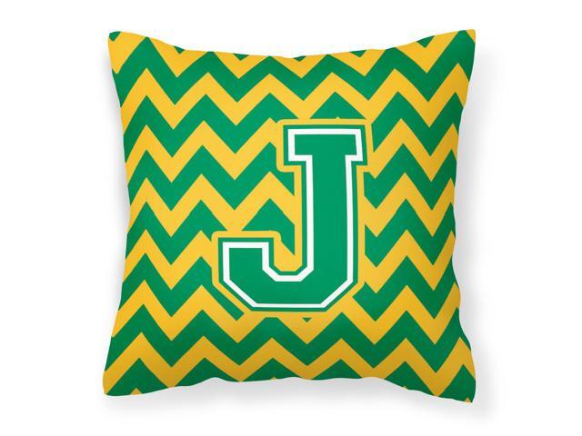 Letter J Chevron Green and Gold Fabric Decorative Pillow CJ1059-JPW1414