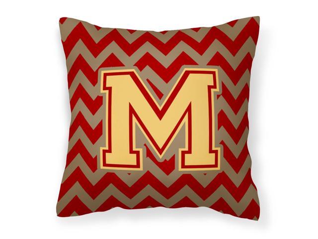 Letter M Chevron Garnet and Gold Fabric Decorative Pillow CJ1048-MPW1414