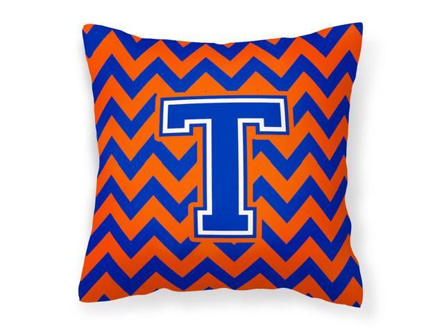 Letter T Chevron Orange and Blue Fabric Decorative Pillow CJ1044-TPW1414