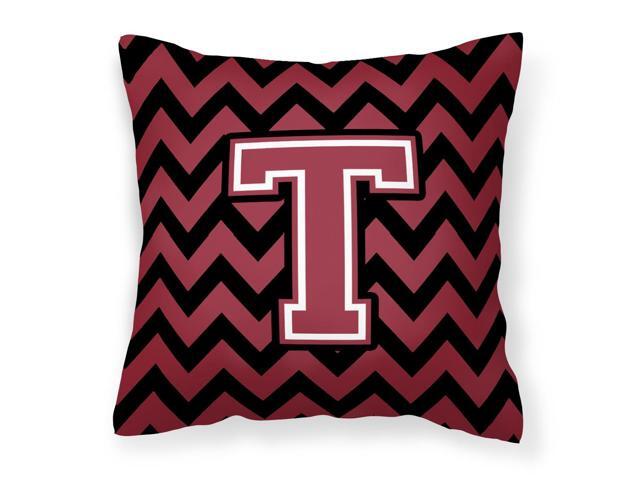 Letter T Chevron Garnet and Black Fabric Decorative Pillow CJ1052-TPW1414