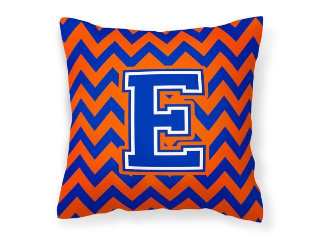 Letter E Chevron Orange and Blue Fabric Decorative Pillow CJ1044-EPW1414
