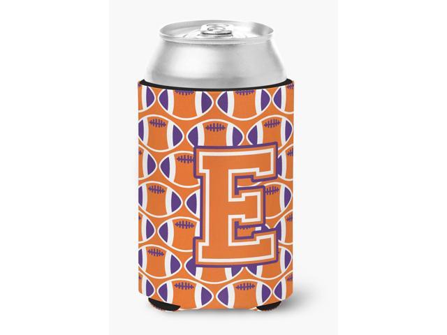 Letter E Football Orange White and Regalia Can or Bottle Hugger CJ1072-ECC