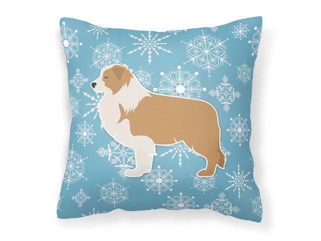 Winter Snowflake Red Border Collie Fabric Decorative Pillow BB3522PW1414