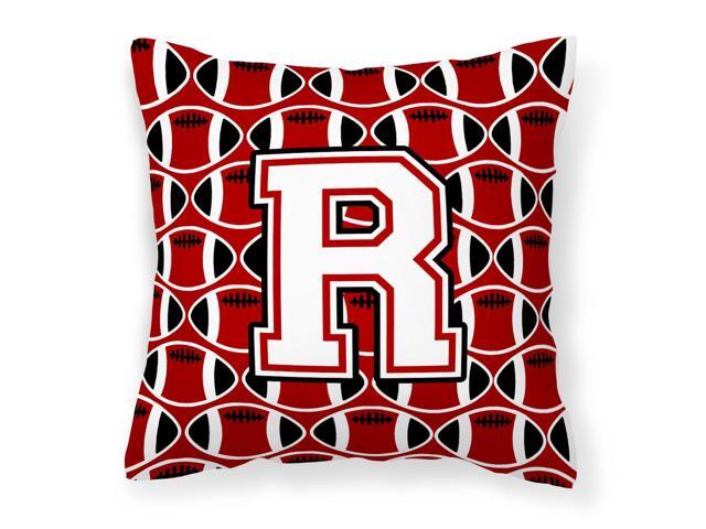 Letter R Football Cardinal and White Fabric Decorative Pillow CJ1082-RPW1414