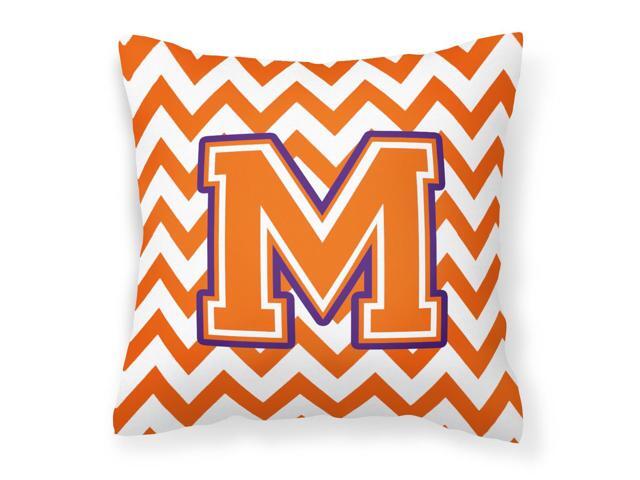 Letter M Chevron Orange and Regalia Fabric Decorative Pillow CJ1062-MPW1414