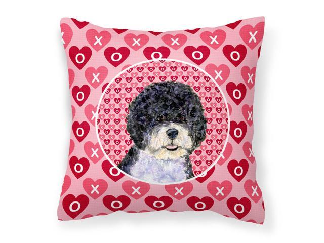 Portuguese Water Dog Hearts Love Valentine's Day Fabric Decorative Pillow SS4490PW1414